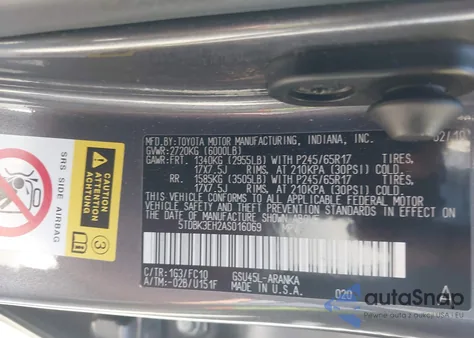 2010 Toyota Highlander Base V6 из США, поврежденный, VIN 5TDBK3EH2AS016069